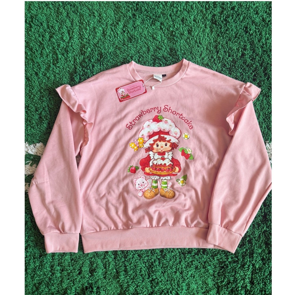 Shein Strawberry Shortcake Sweatshirt Womens S Pink Excellent Ruffle Graphic
